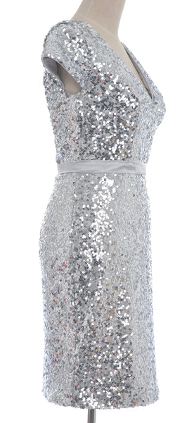 MACloth Elegant Cap Sleeve Sequin Bridesmiad Dress Cocktail Party Dresses LBD