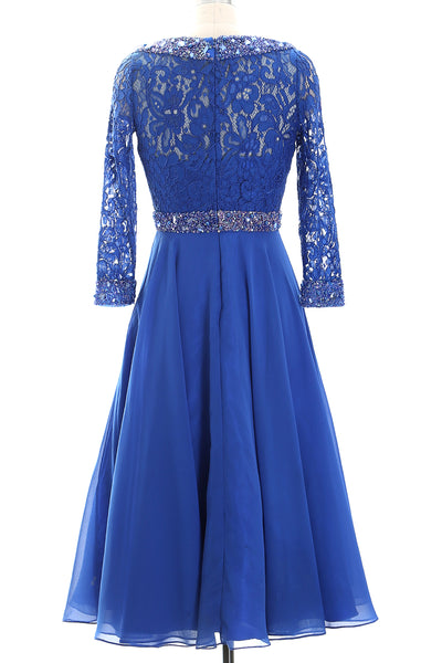 MACloth Women 3/4 Sleeve Lace Wedding Tea Length Mother of Bride Dresses Midi