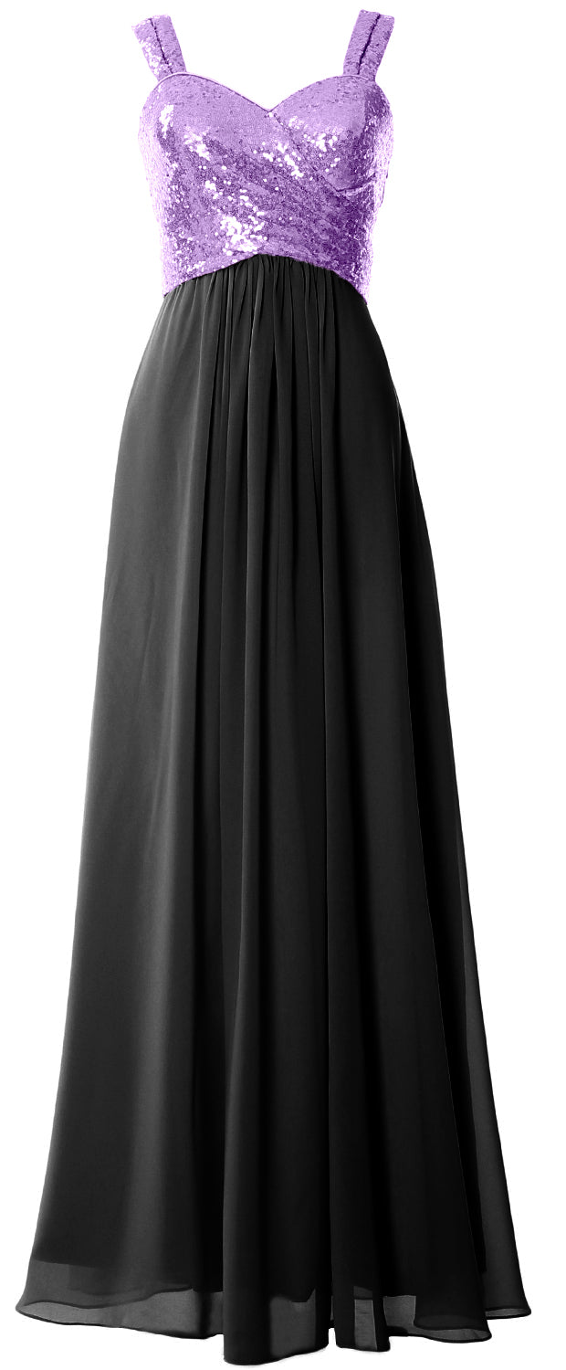MACloth Women Sequin Chiffon Long Bridesmaid Dress Cowl Back