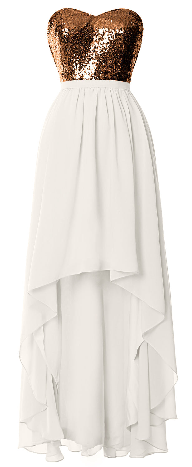 MACloth High Low Brautjungfernkleider Sweetheart Pailletten Hochzeitsfeierkleid