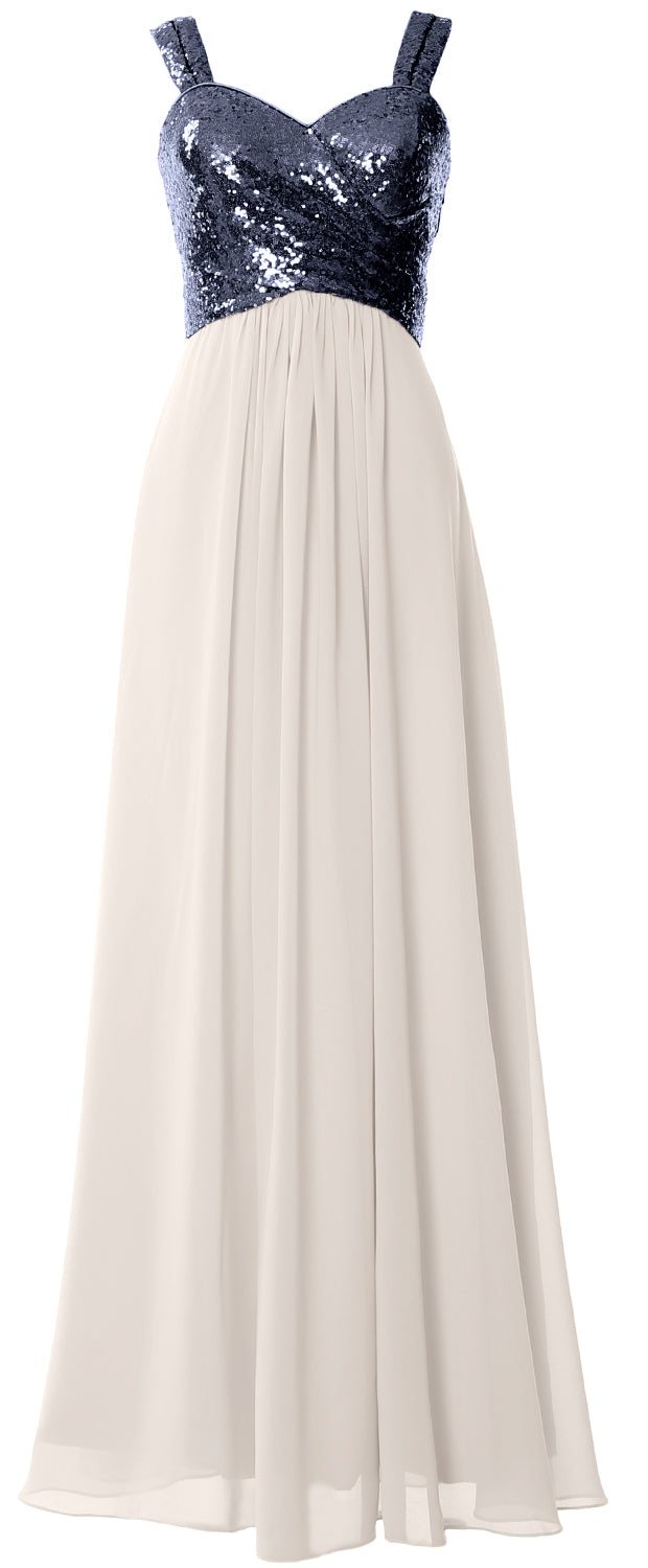 MACloth Women Sequin Chiffon Long Bridesmaid Dress Cowl Back