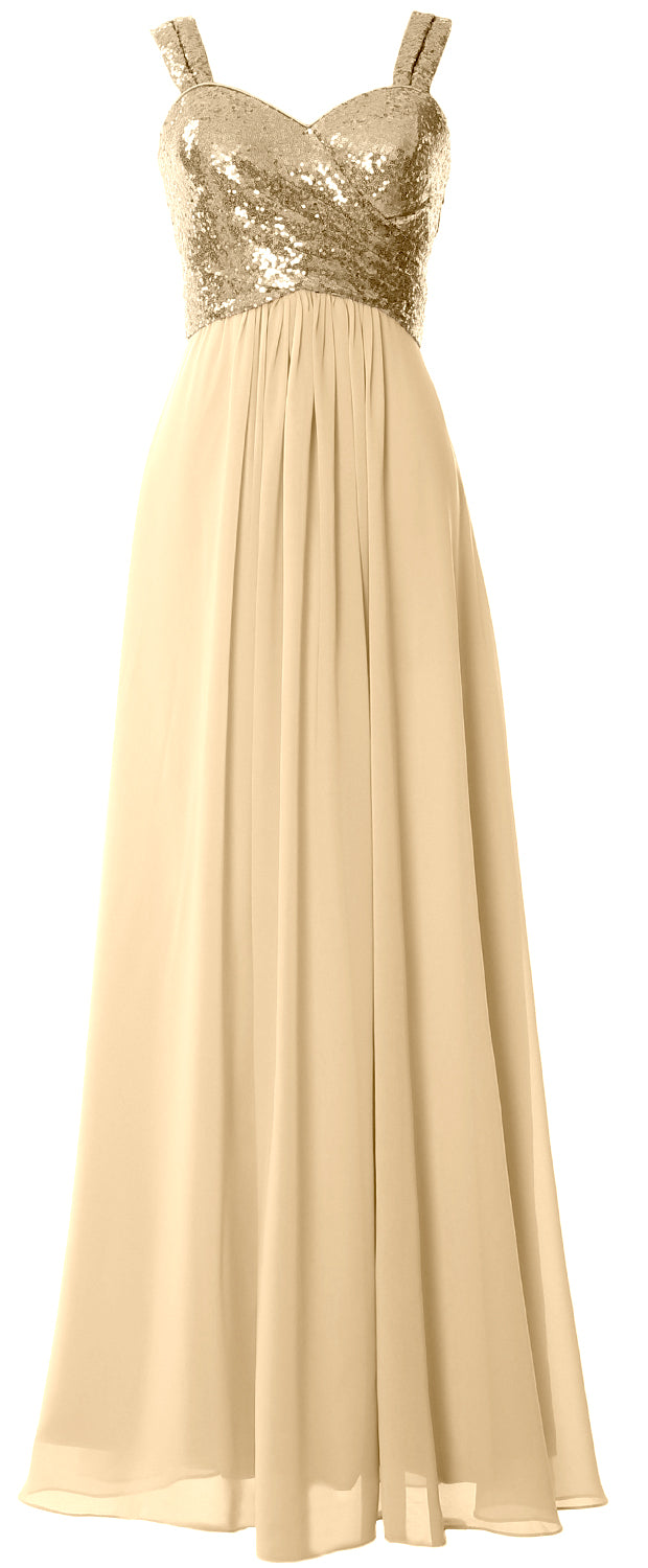 MACloth Women Sequin Chiffon Long Bridesmaid Dress Cowl Back