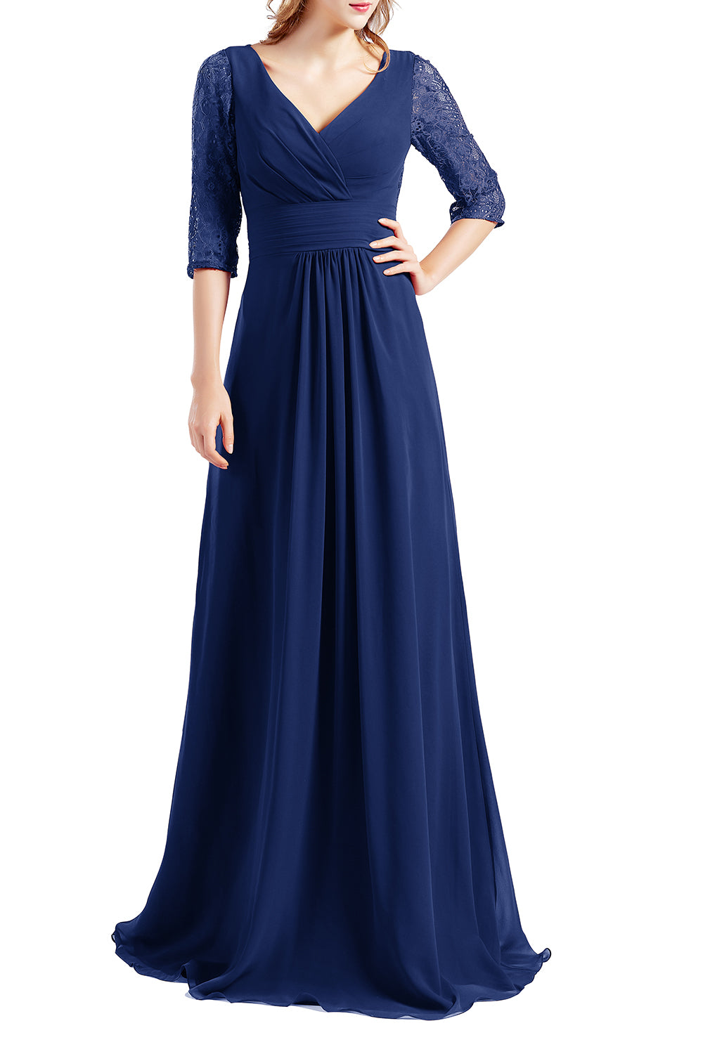 MACloth Damen-Kleid, Halbarm, V-Ausschnitt, Spitze, lang, für Hochzeit, Party, Brautjungfer, Mutter
