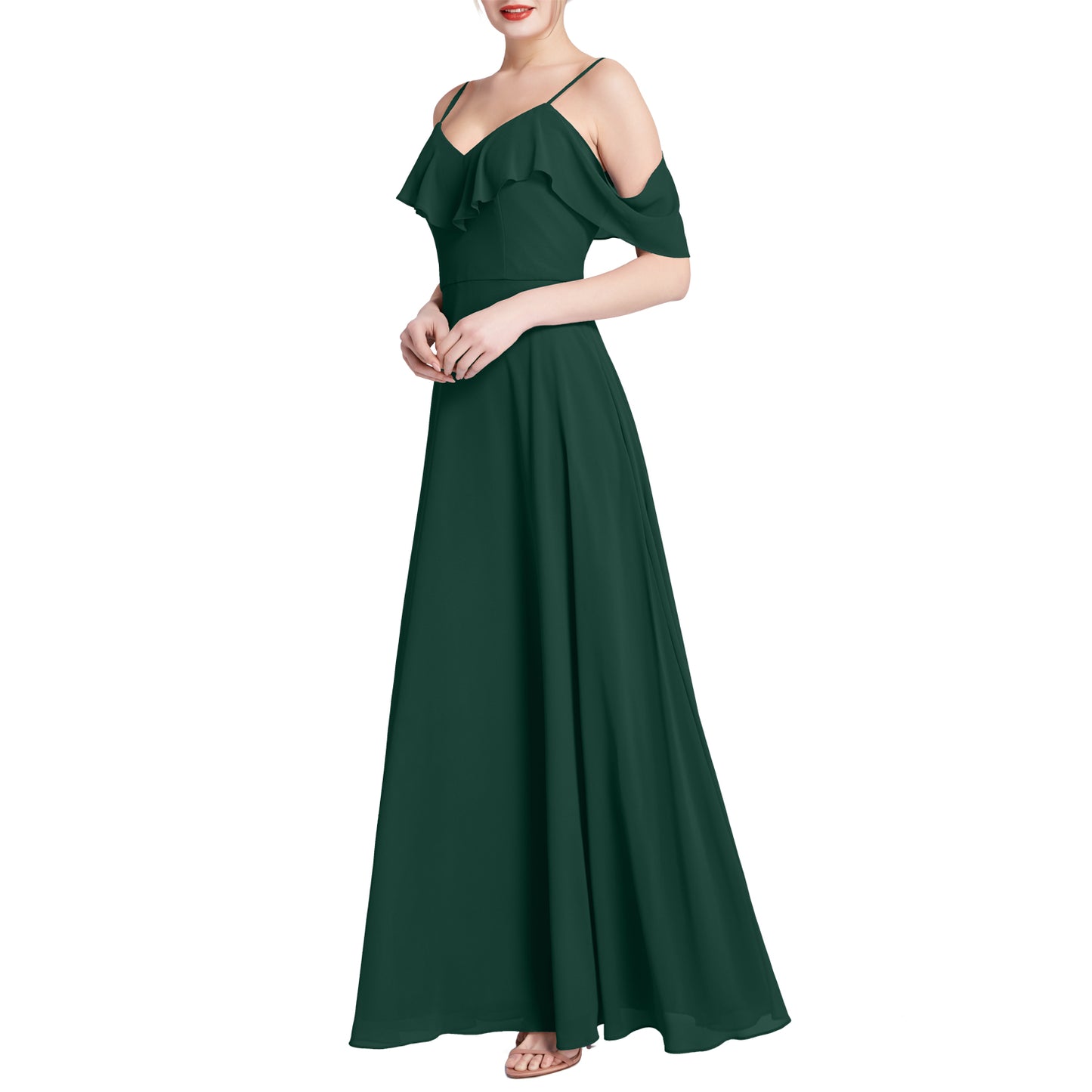 MACloth Women V Neck Cold Shoulder Long Maxi Wedding Party Bridesmaid Dresses