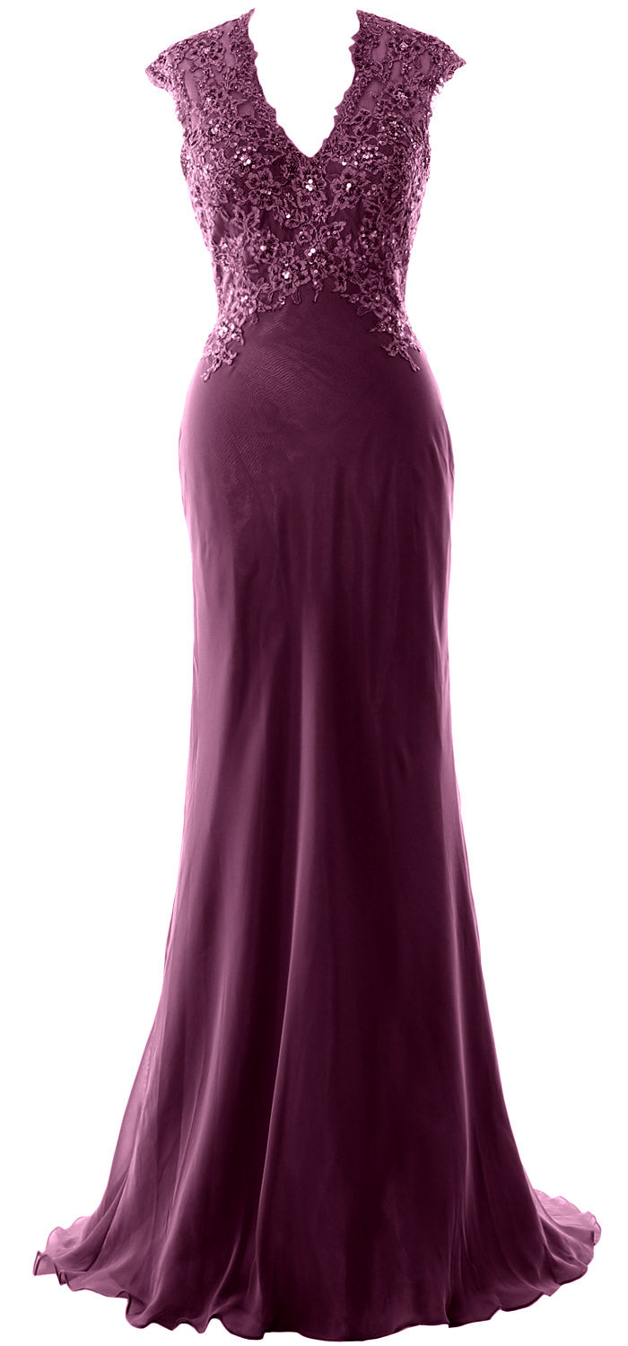 MACloth Damen Kleider für die Brautmutter, Meerjungfrau, V-Ausschnitt, Spitze, formelles Abendkleid