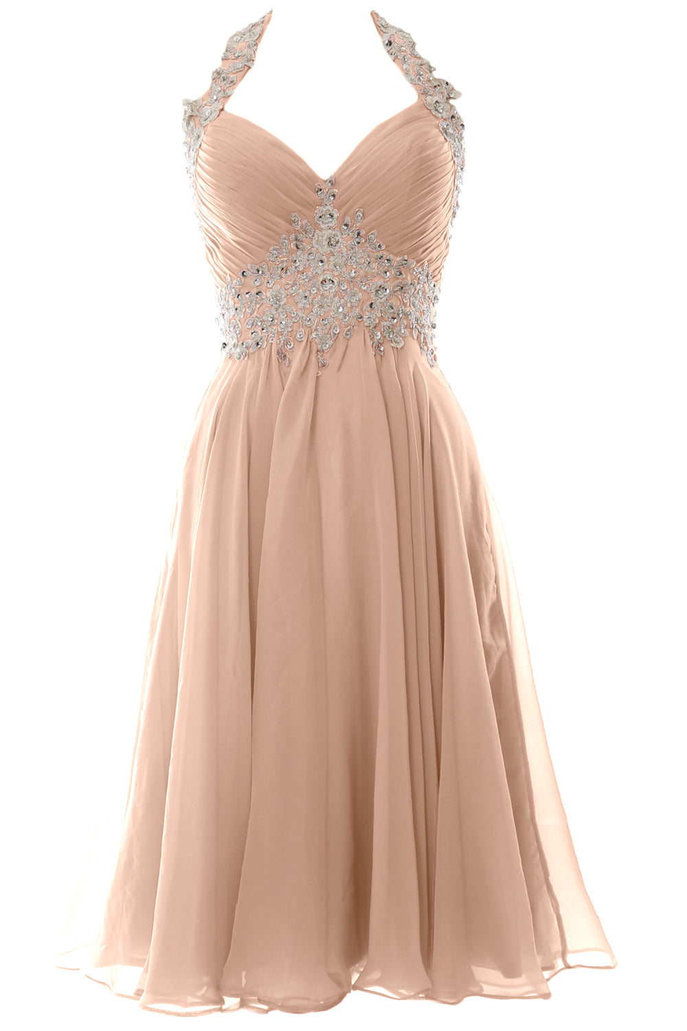 MACloth Damen Neckholder Kurz Spitze Perlenbesetztes Kleid für Hochzeitsgäste Homecoming