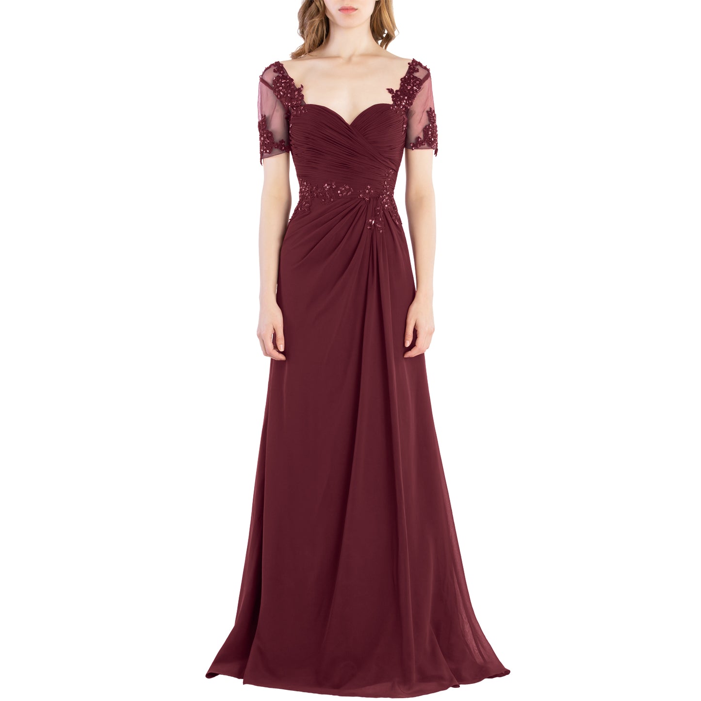 MACloth Women Vintage Short Sleeves Long Wedding Mother Bride Bridesmaid Dresses