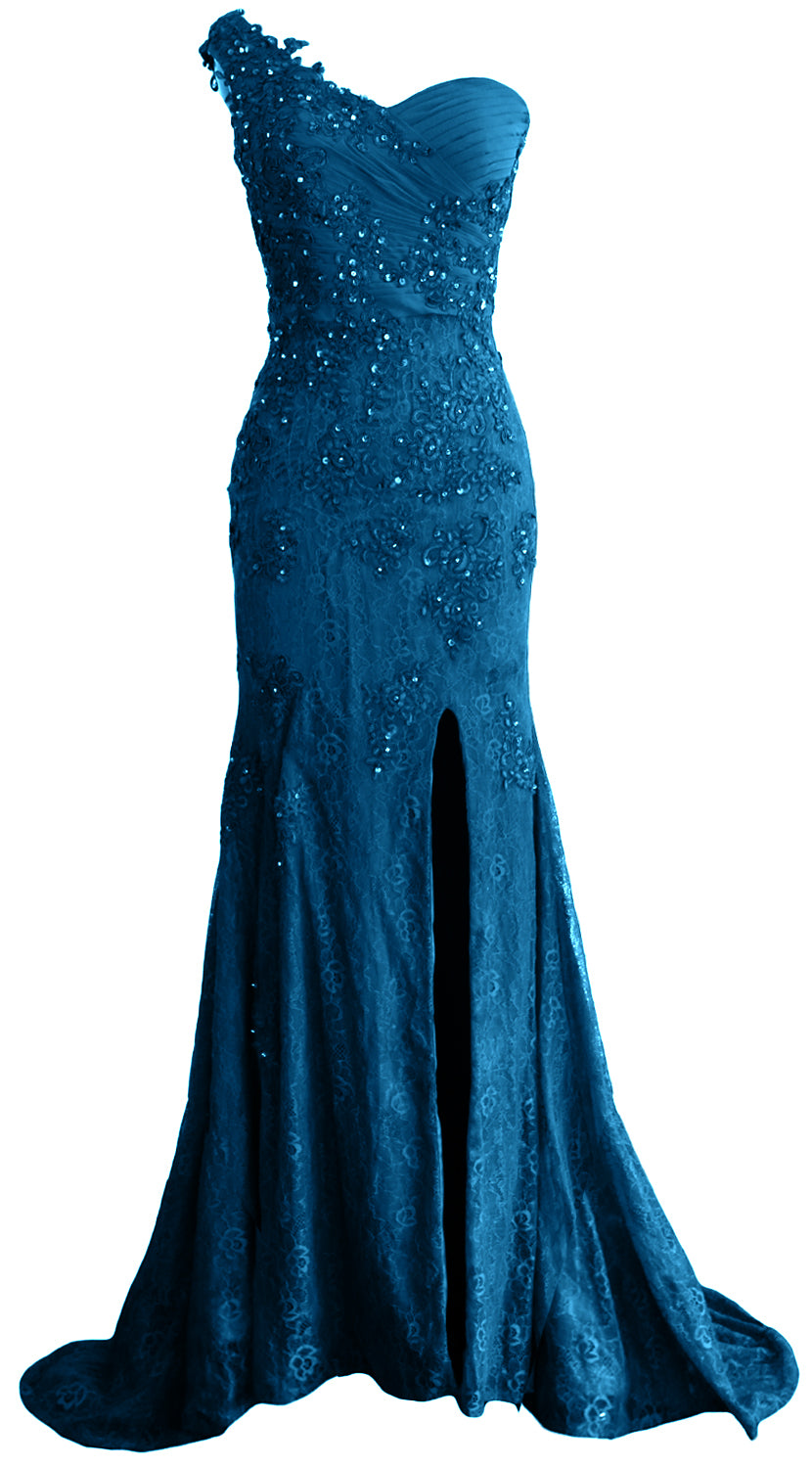 MACloth Women Prom Dresses Mermaid One Shoulder Long Lace Maxi Wedding Gown Long