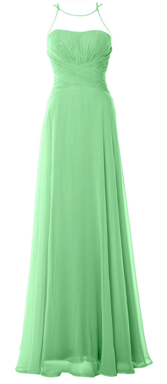 MACloth Damen Neckholder Langes Brautjungfernkleid Chiffon Schlichtes Ballkleid Formales Kleid