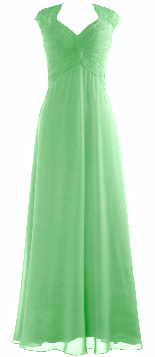 MACloth Women Cap Sleeve Lace Long Prom Dress Chiffon Wedding Party Formal Gown