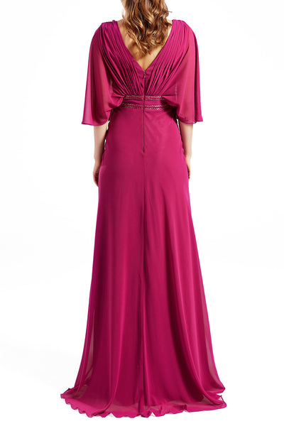 MACloth Women Elegant Long V Neck Mother of Bride Dresses Evening Gown Sleeves