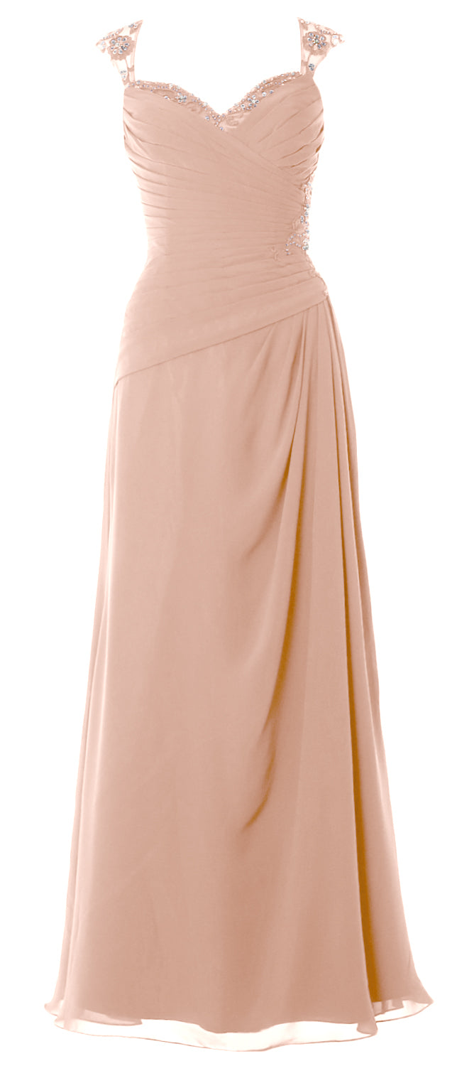 MACloth Women Cap Sleeves Long Mother of Bride Dress Open Back Party Formal Gown