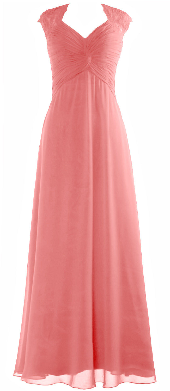 MACloth Women Cap Sleeve Lace Long Prom Dress Chiffon Wedding Party Formal Gown