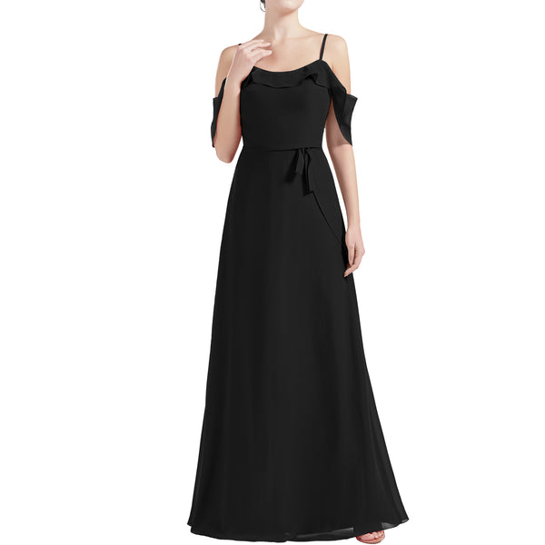 MACloth Women Cold Shoulder Long A Line Wedding Bridesmaid Dresses