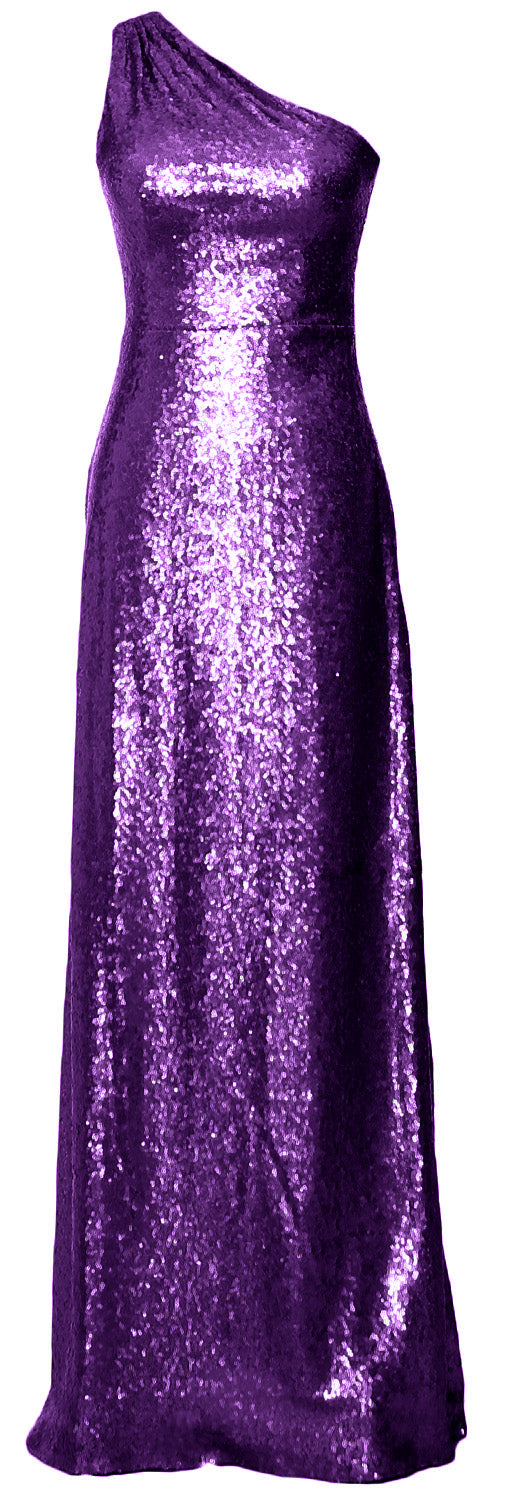 MACloth Women Sequin One Shoulder Long Bridemaid Dresses Military Ball Gown