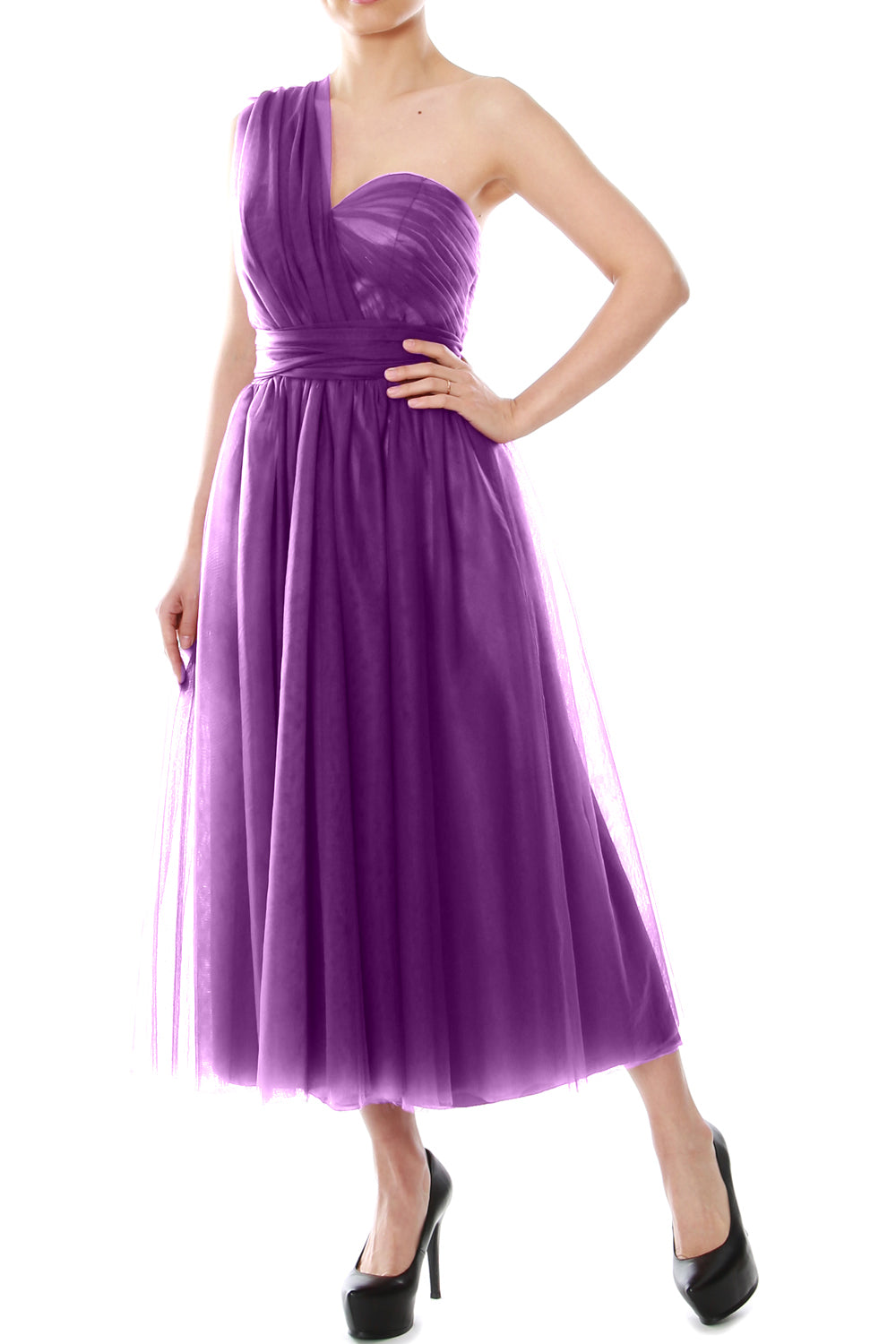 MACloth Midi Convertible Vestidos de dama de honor Vestido de fiesta de boda de tul