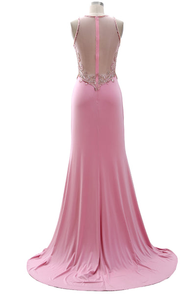 MACloth Women 2019 O Neck Beaded Formal Evening Gown Jersey Long Prom Dress Gala