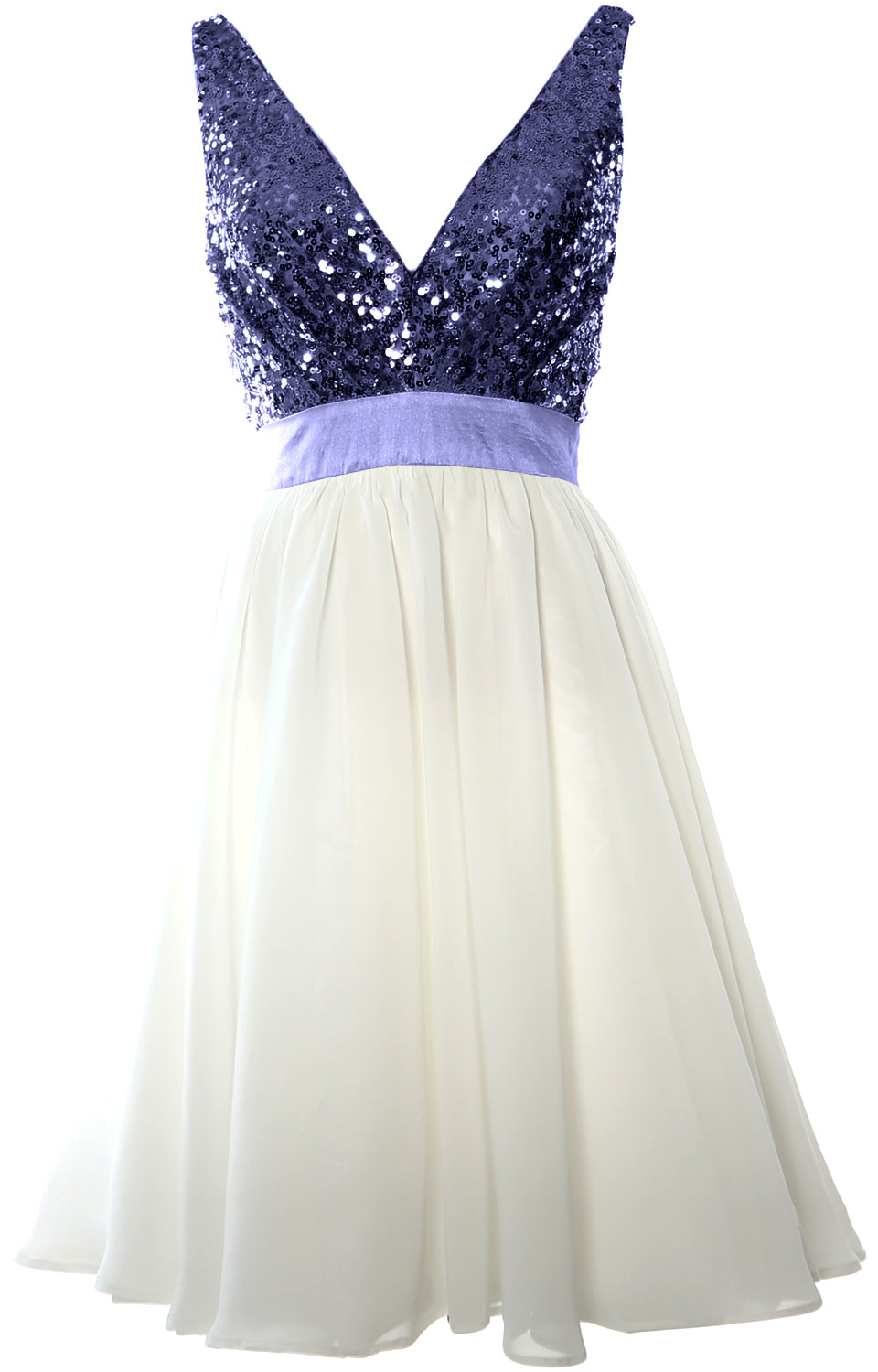 MACloth Short Bridesmaid Dresses Plunge V Neck Sequin Cocktail Party Formal Gown