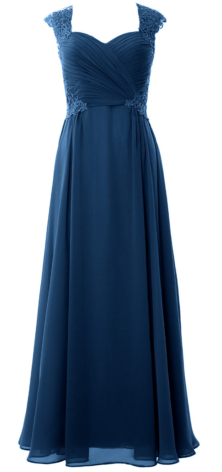 MACloth Women Long Maxi Bridesmaid Dresses Cap Sleeve Lace Evening Gown