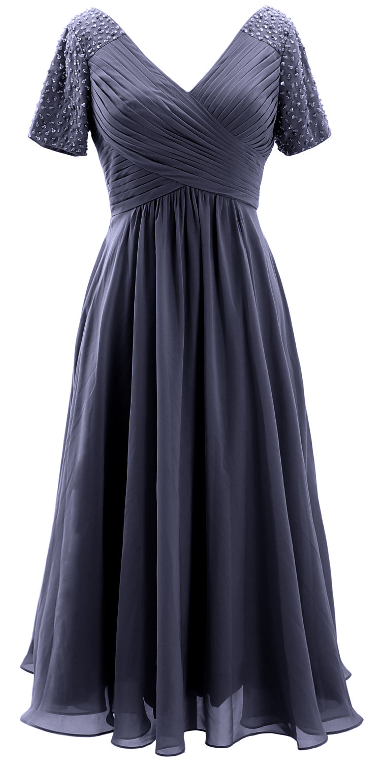 MACloth Damen Midi-Kleid für die Brautmutter, kurze Ärmel, für Hochzeitsgäste, wadenlang