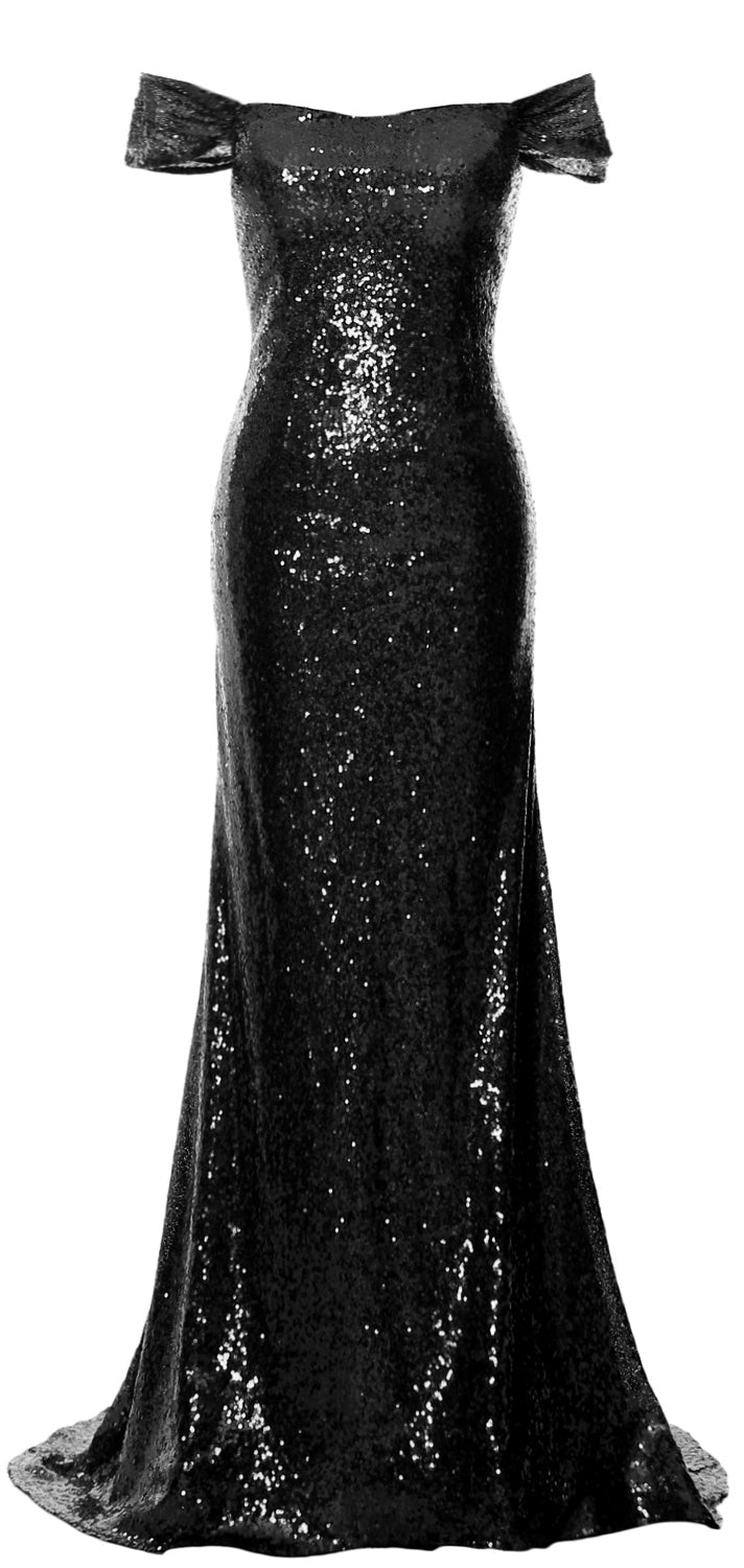 MACloth Damen Schulterfreies Ballkleid Meerjungfrau Pailletten Langes formelles Abendkleid