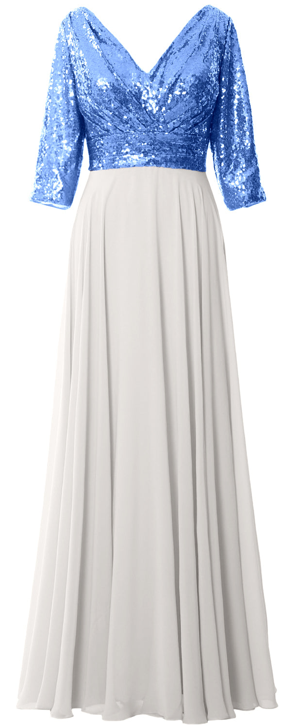 MACloth Damen Maxikleid mit langen Ärmeln und V-Ausschnitt und Pailletten