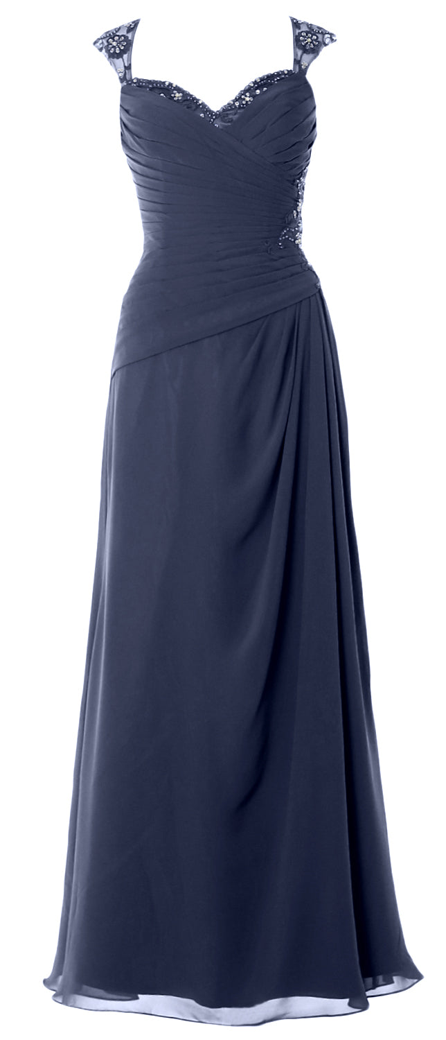 MACloth Women Cap Sleeves Long Mother of Bride Dress Open Back Party Formal Gown