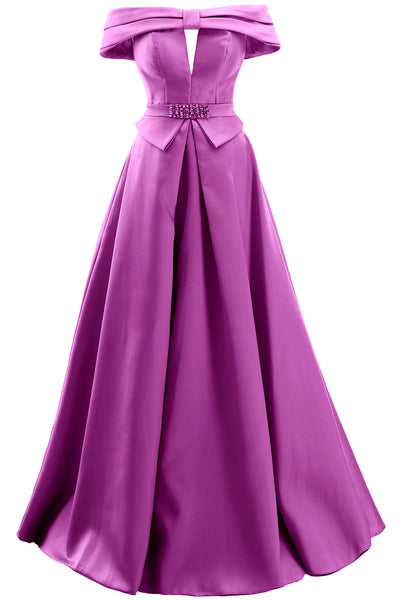 MACloth Women Off the Shoulder Satin Maxi Prom Dress Formal Party Evening Gown