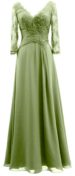 MACloth Women V Neck Long Mother of Bride Dresses 3/4 Sleeve Formal Evening Gown