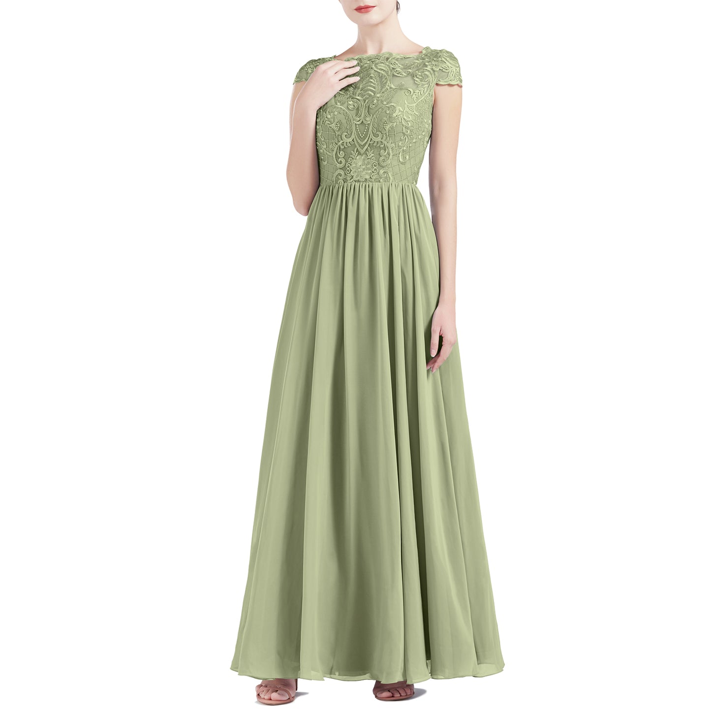 MACloth Women Cap Sleeve Scoop Lace Long Wedding Mother Bride Dresses Formal