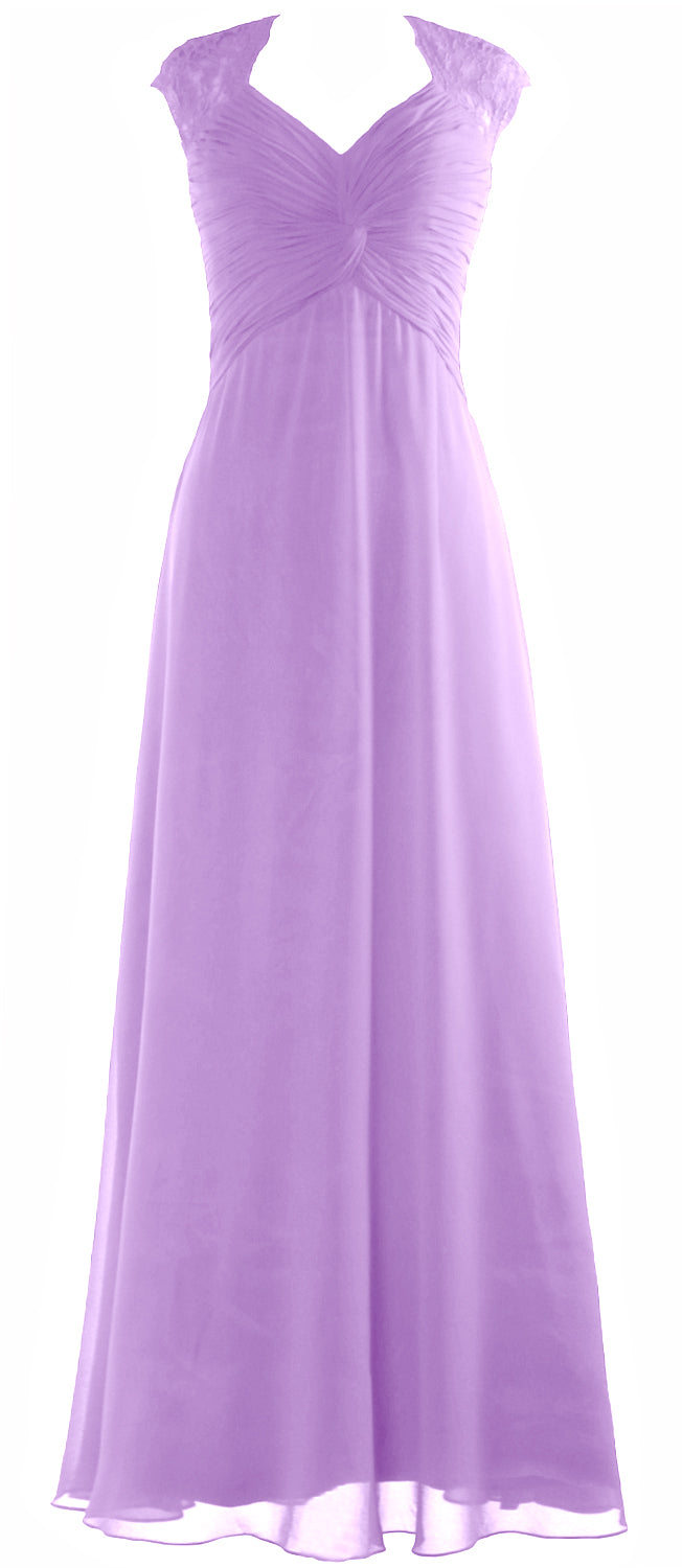 MACloth Women Cap Sleeve Lace Long Prom Dress Chiffon Wedding Party Formal Gown