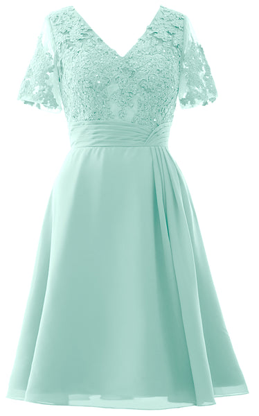 MACloth Women Knee Length Mother of Bride Dresses Short Sleeves Wedding