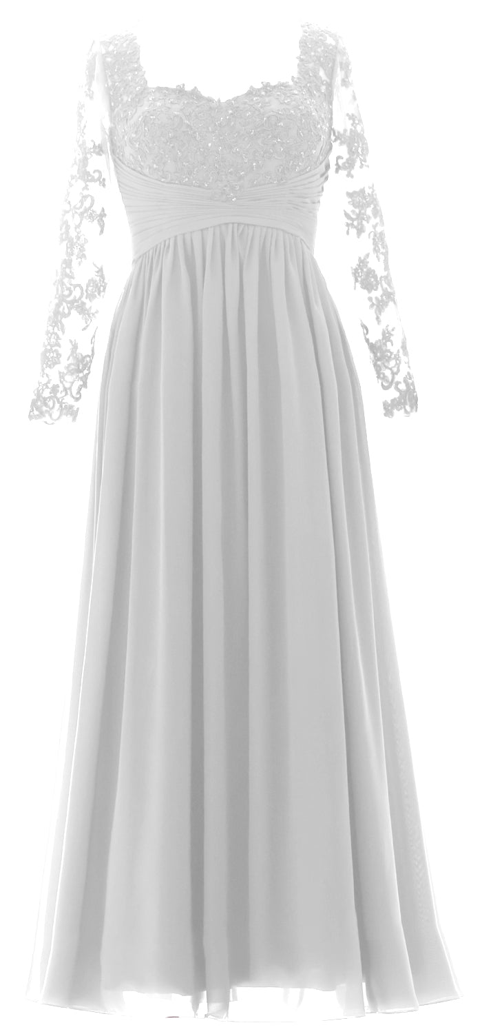 MACloth Damen Kleider für die Brautmutter, Spitze, formelles Abendkleid mit Ärmeln