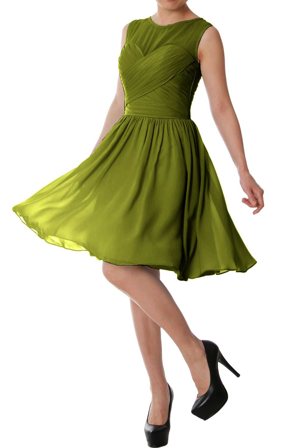 Vestido de dama de honor corto con cuello redondo elegante de MACloth, vestido formal de gasa para fiesta de boda