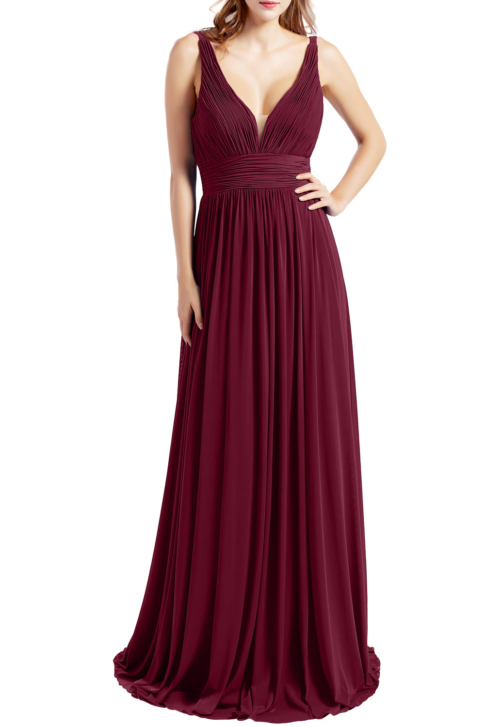 MACloth Women Sleeveless V Neck Bridesmaid Dresses Beach Wedding