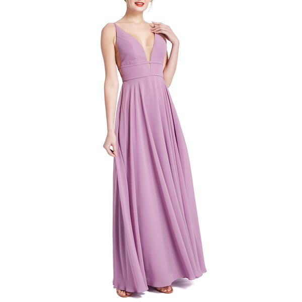 MACloth Women Plunge V Neck Long Elegant Wedding Party Bridesmaid Dresses