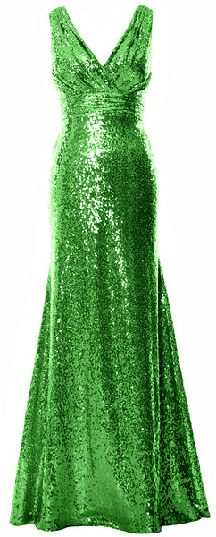 MACloth Women Mermaid V Neck Maxi Sequin Wedding Party Dresses Bridesmaid Prom
