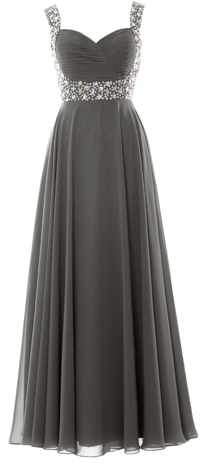 MACloth Women Straps Crystal Chiffon Long Prom Wedding Party Dress Evening Gown