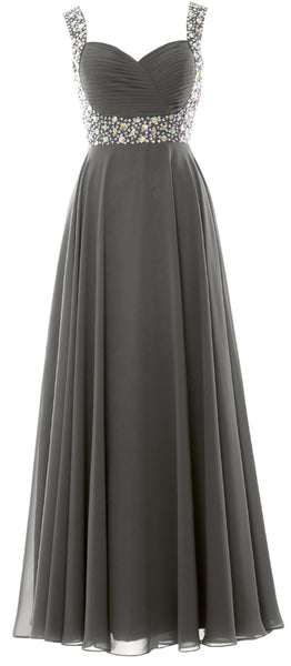MACloth Women Straps Crystal Chiffon Long Prom Wedding Party Dress Evening Gown