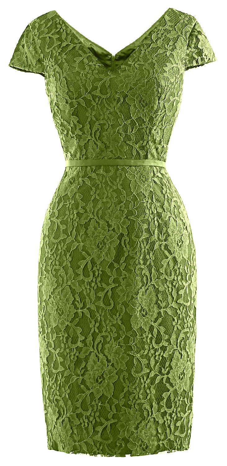 MACloth Women Vintage Short Lace Cap Sleeve Mother of Bride Dress Wedding Party