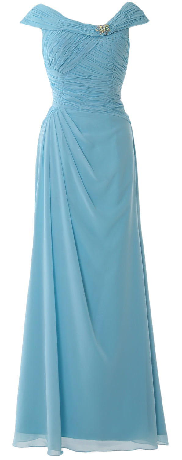 MACloth Women Cap Sleeves Boat Neck Formal Gown Long Mother of the Bride Dress