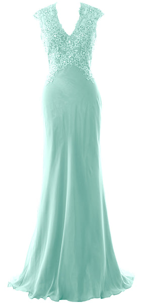 MACloth Women Mother of Bride Dresses Mermaid V Neck Lace Evening Formal Gown