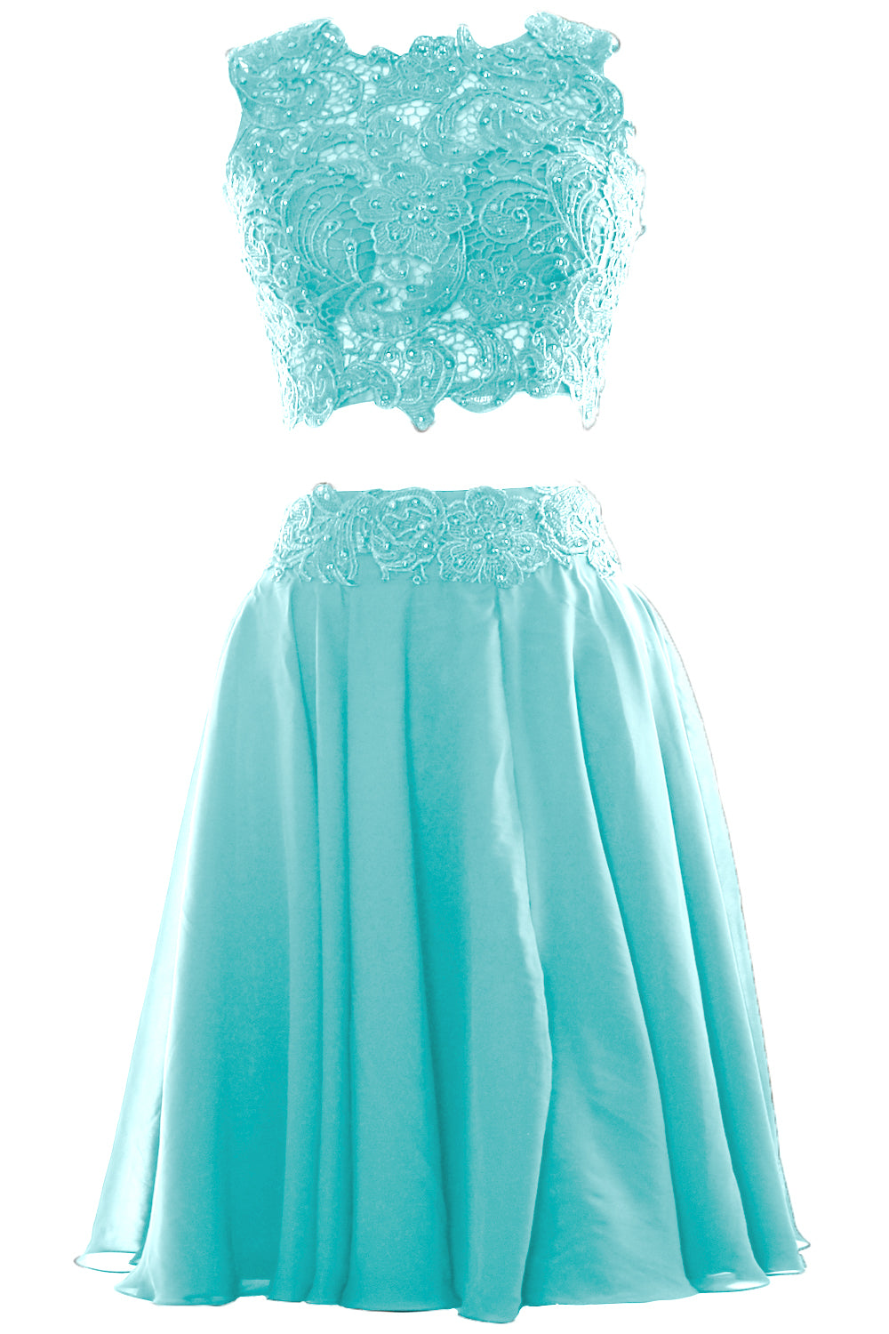 MACloth Vestido corto de gasa con encaje de dos piezas para mujer, vestido formal para fiesta de cóctel