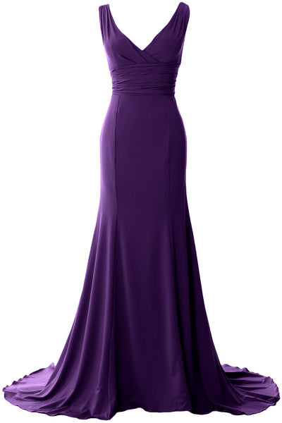 MACloth Long Mermaid Jersey Prom Dresses V-Neck Sleeveless Evening Party Gown