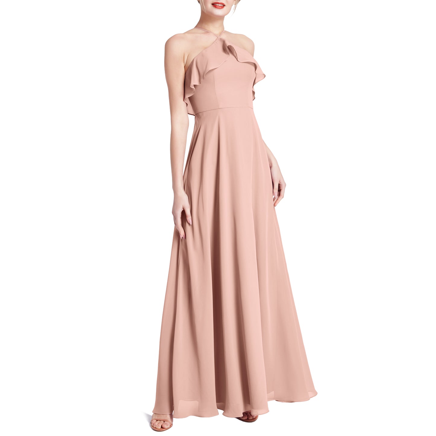 MACloth Women Ruffle Overlay Maxi Wedding Party Bridesmaid Dresses Evening Gown