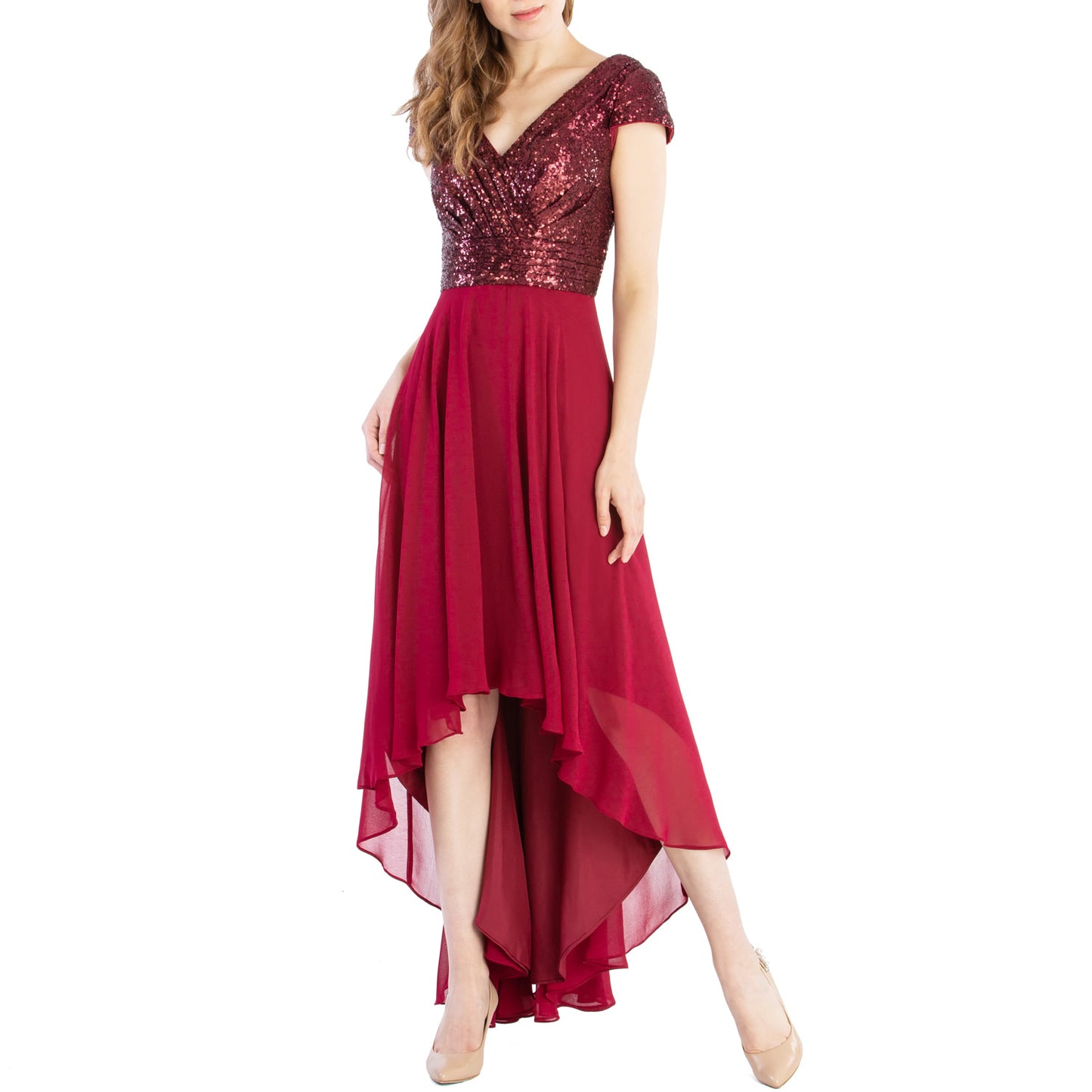 Vestidos de novia de MACloth con mangas cortas y lentejuelas, vestido formal de boda