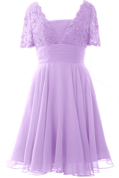 MACloth Women Mother of Bride Dress Short Sleeves Lace Wedding Party Formal Gown