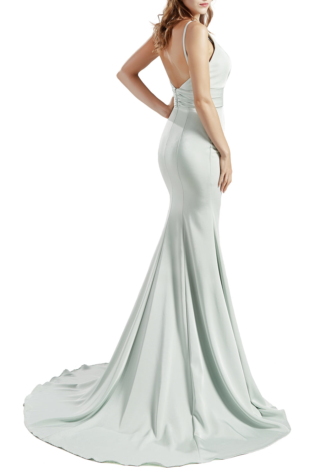 MACloth Damen Langes V-Ausschnitt Crepe Meerjungfrau Ballkleid Party Abendkleid