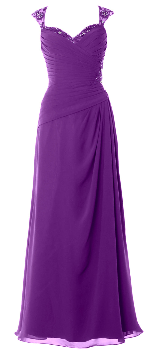 MACloth Women Cap Sleeves Long Mother of Bride Dress Open Back Party Formal Gown