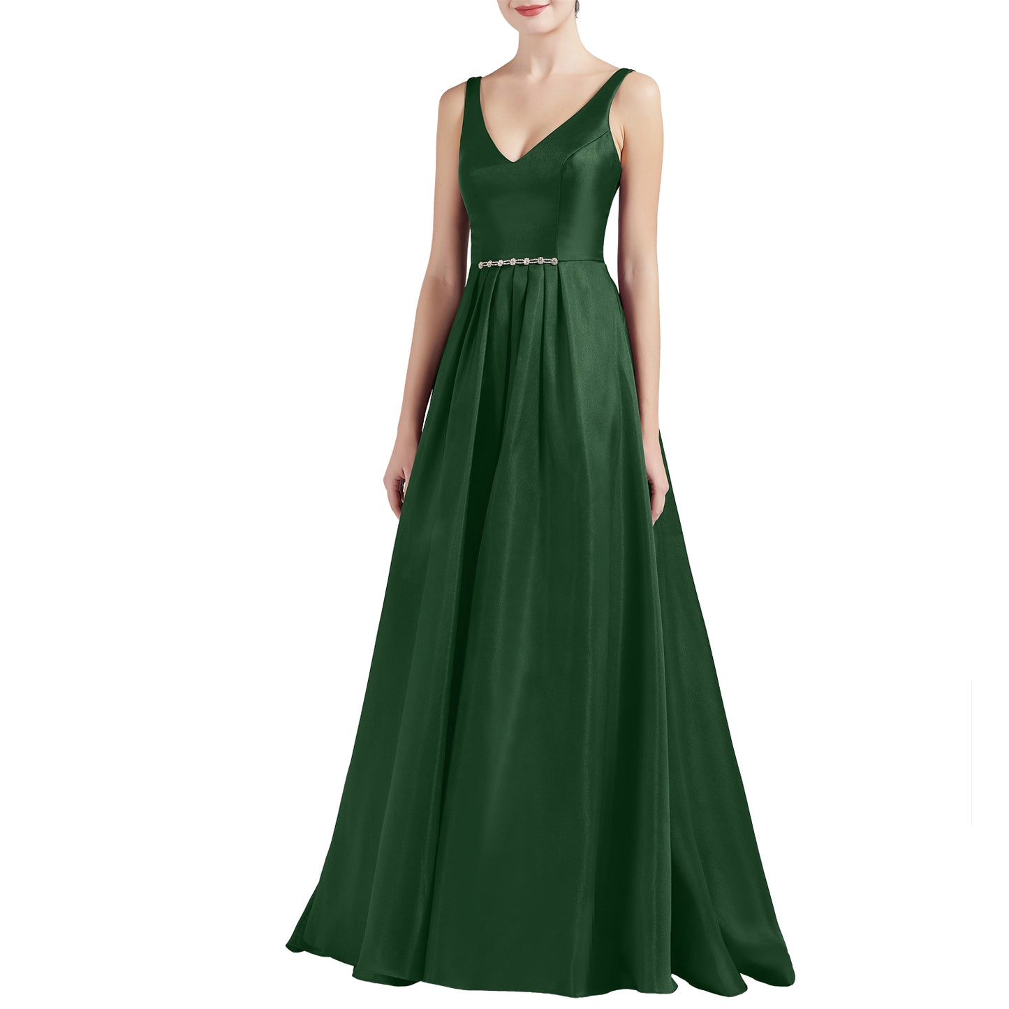 MACloth Mujeres A Línea V Cuello Largo Satén Vestidos de Fiesta de Graduación Vestido de Baile de Boda